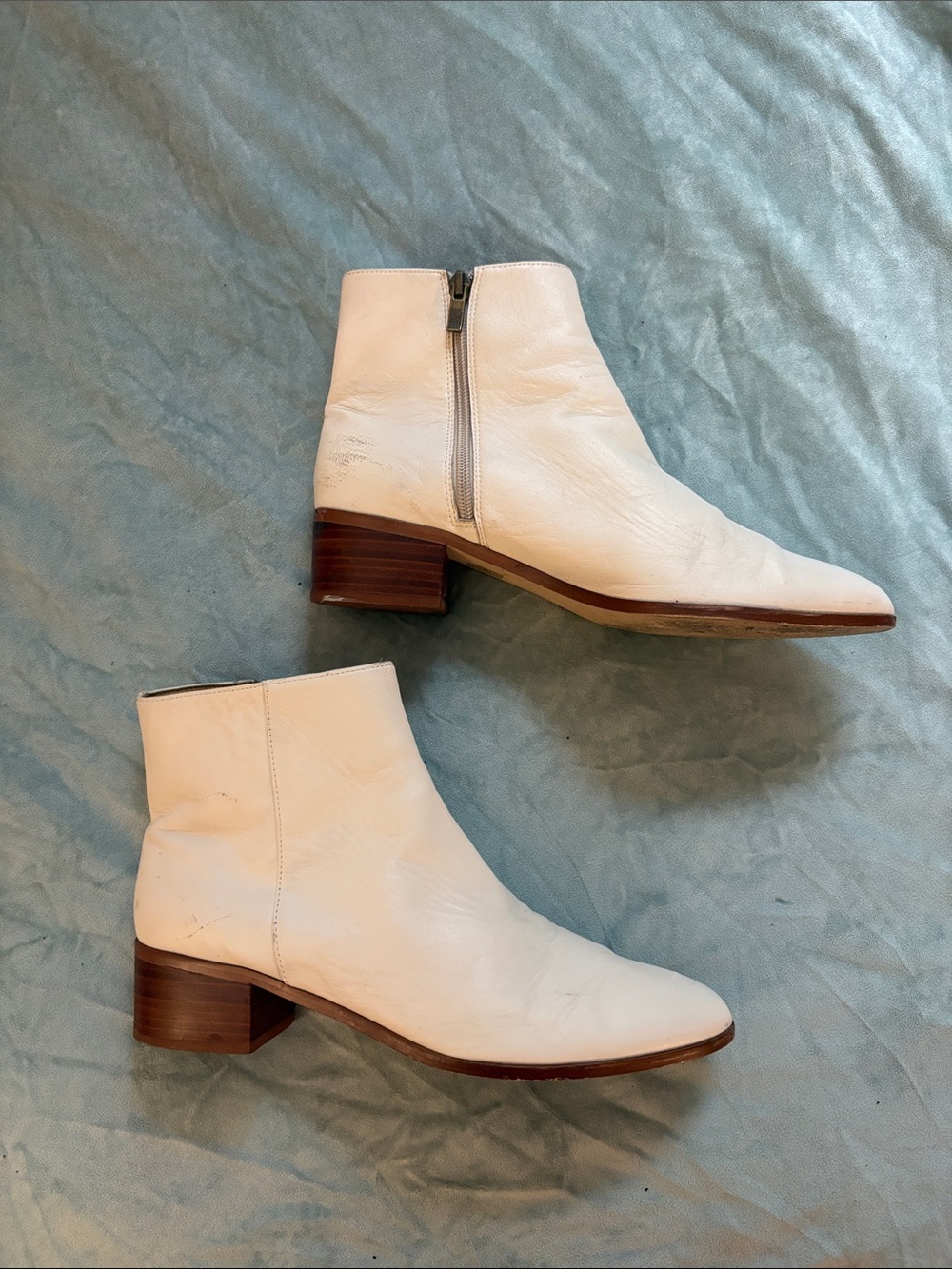 J. Crew Cream Leather Ankle Booties with Low Stacked Heel